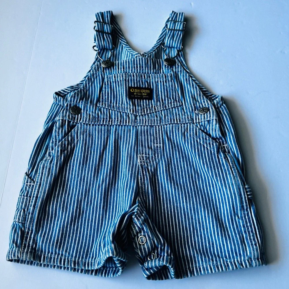 Vintage OshKosh B'gosh Railroad Stripe Shortalls Carpenter Overalls Baby